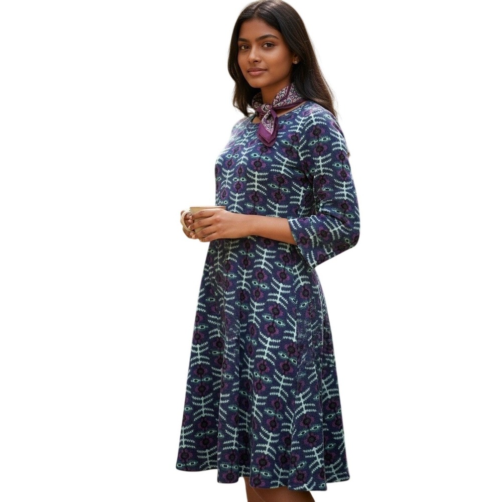 MIAMI Knit Sweater Dress Fit & Flare 3/4 Sleeves Blue and Purple Women's Medium